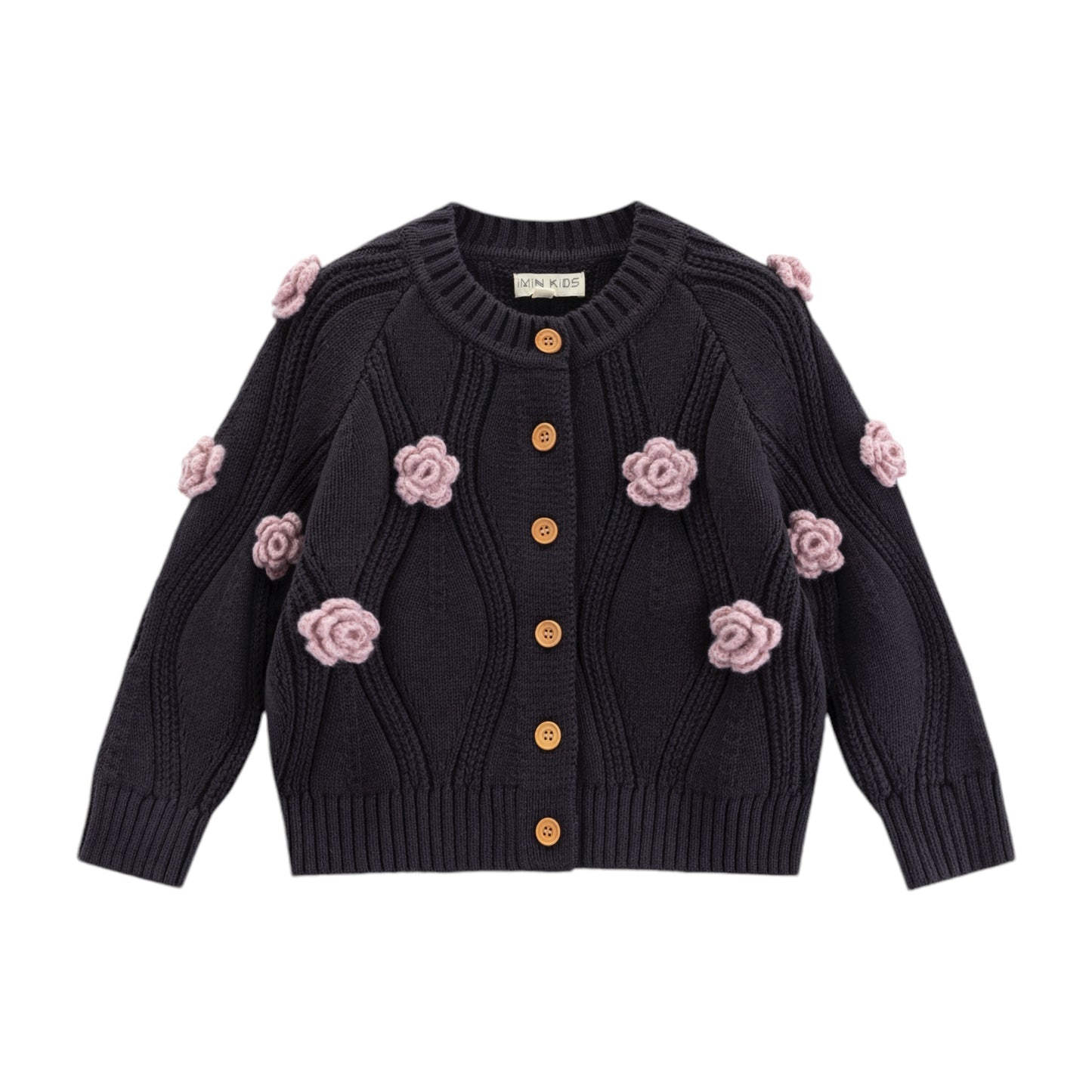 iMiN Kids Blossom Cable Cardigan Liquorice