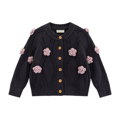 iMiN Kids Blossom Cable Cardigan Liquorice