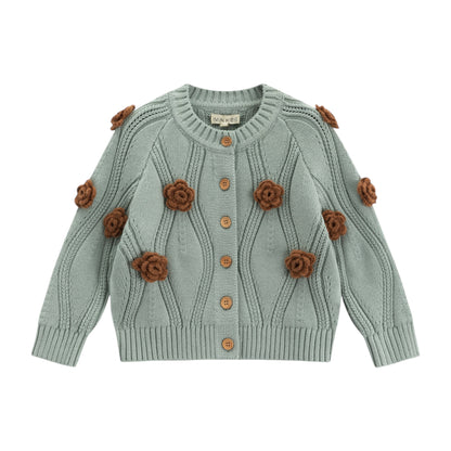 iMiN Kids Blossom Cable Knitted Cardigan Teal