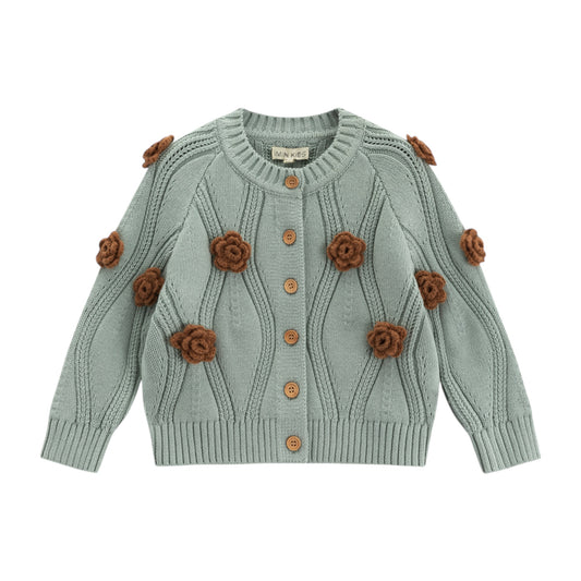 iMiN Kids Blossom Cable Knitted Cardigan Teal