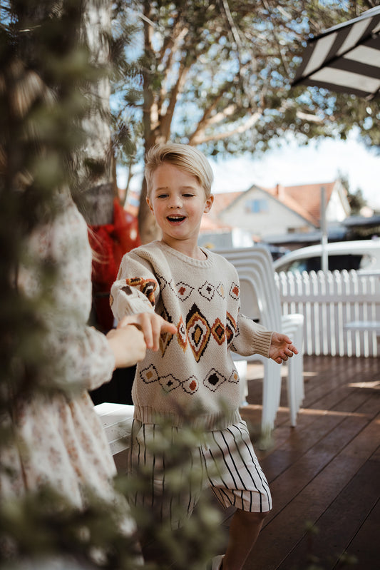 Boys Almond Jacquard Knit Sweater