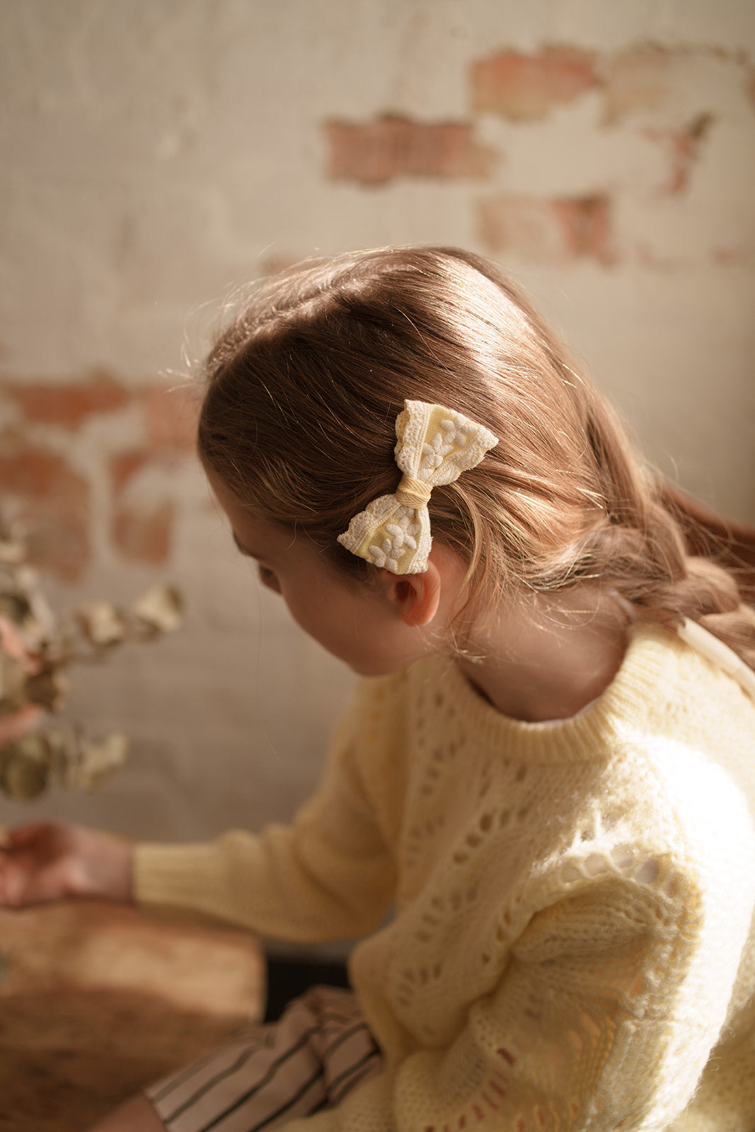 Lace Embroidered Bow Hair Clip Yellow