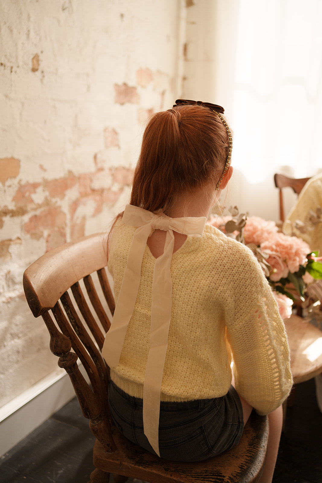 Wool-Blend Sweater with Bow Back Lemon Chiffon