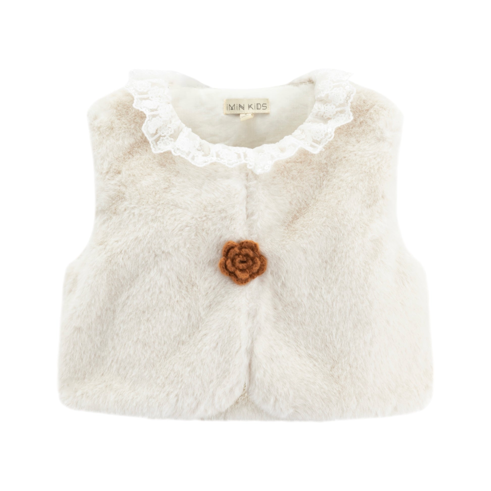 iMiN Kids Faux Fur Vest with Lace Collar Snow