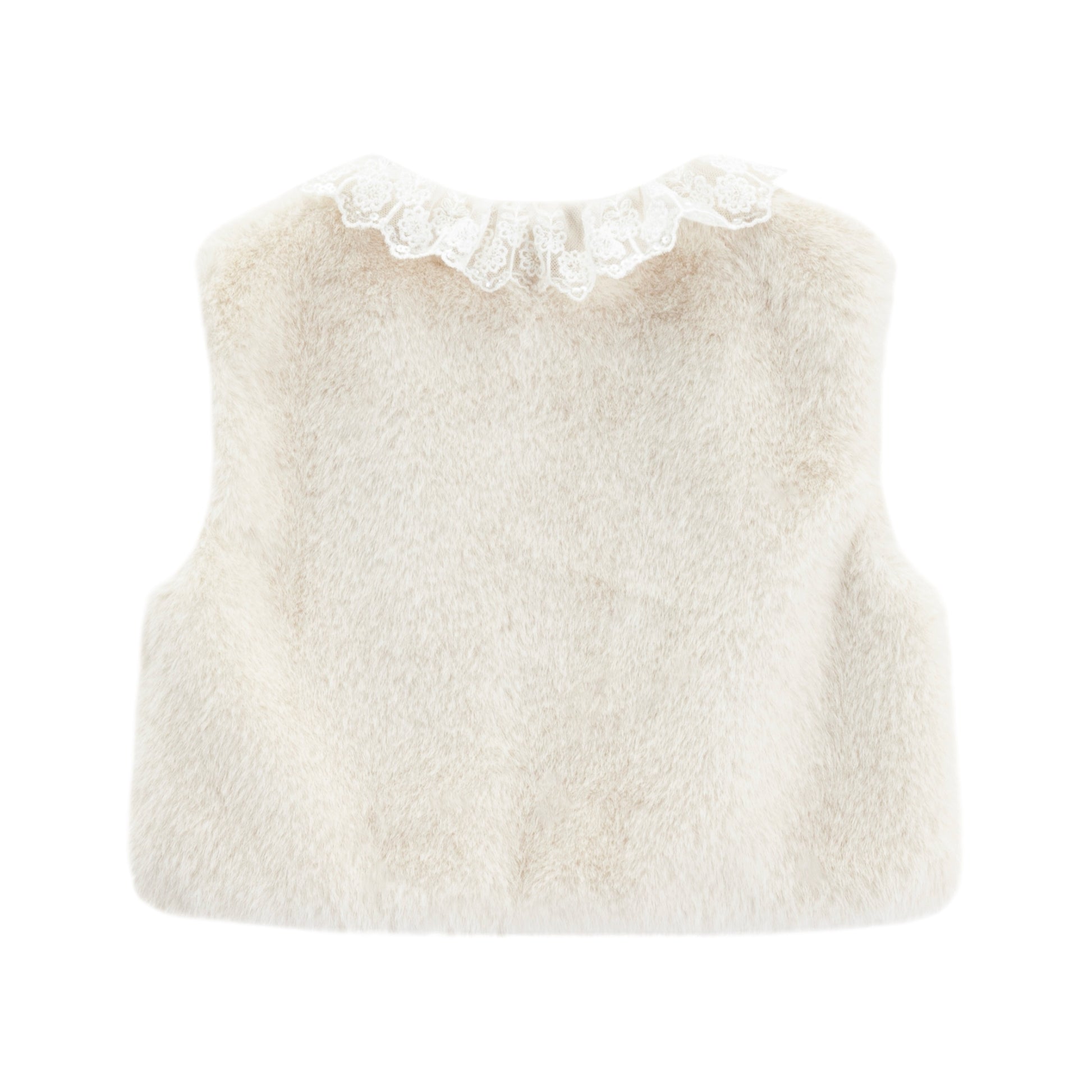 Girl's Spring Outfits Faux Fur Vest with Lace Collar Snow