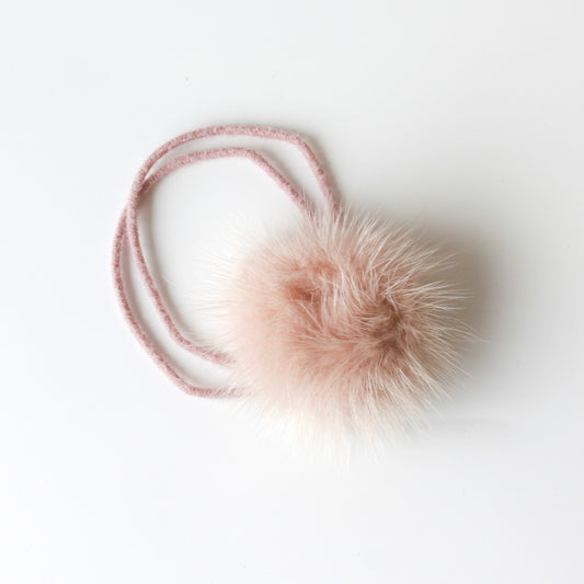 Faux Mink Fur Pom-Pom Hair Elastic Beige