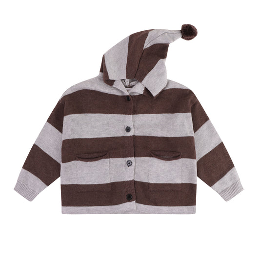 iMiN Kids Grey Striped Hooded Knit Cardigan