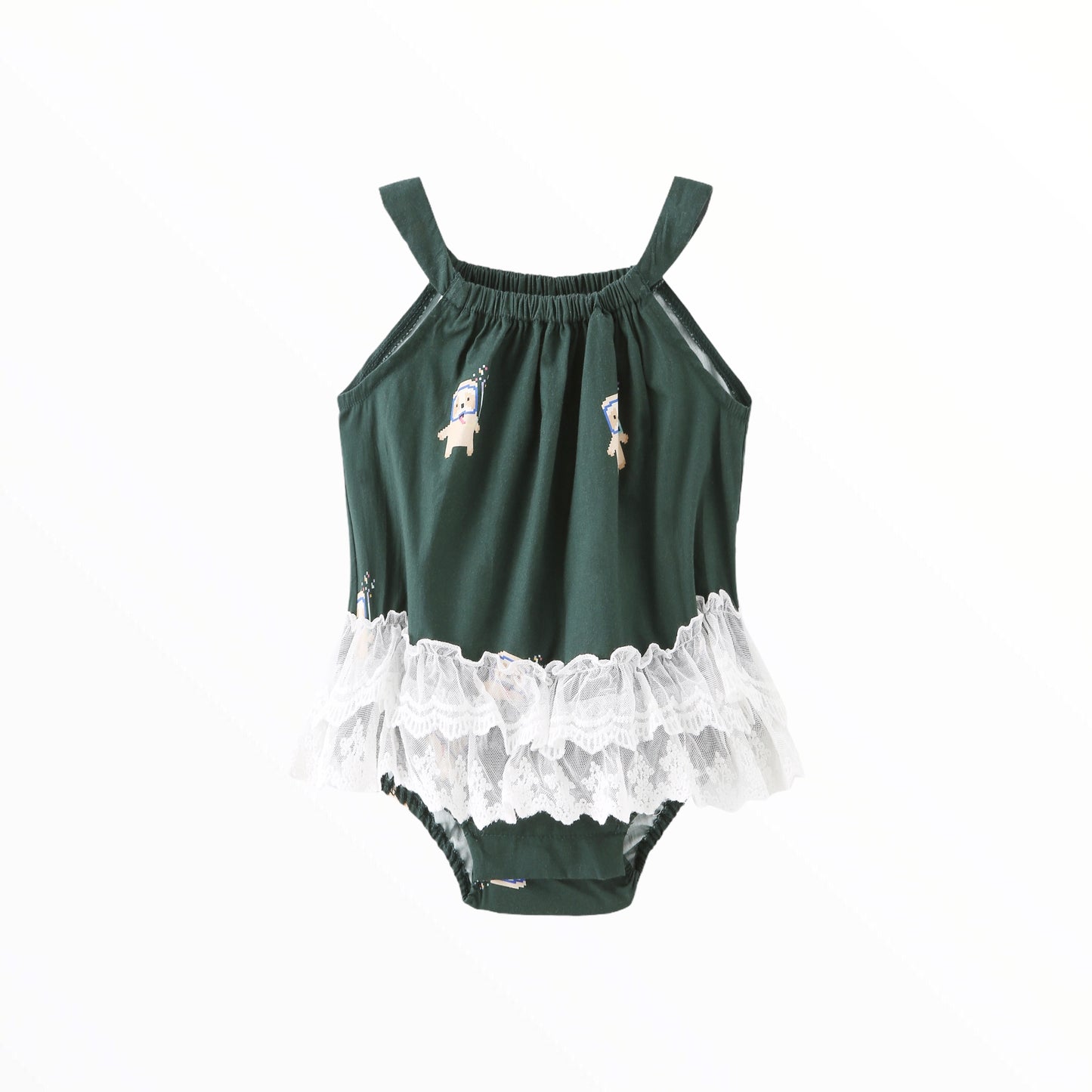 iMiN Kids Babies Organic Cotton Lace Romper Bodysuit Green Sloth