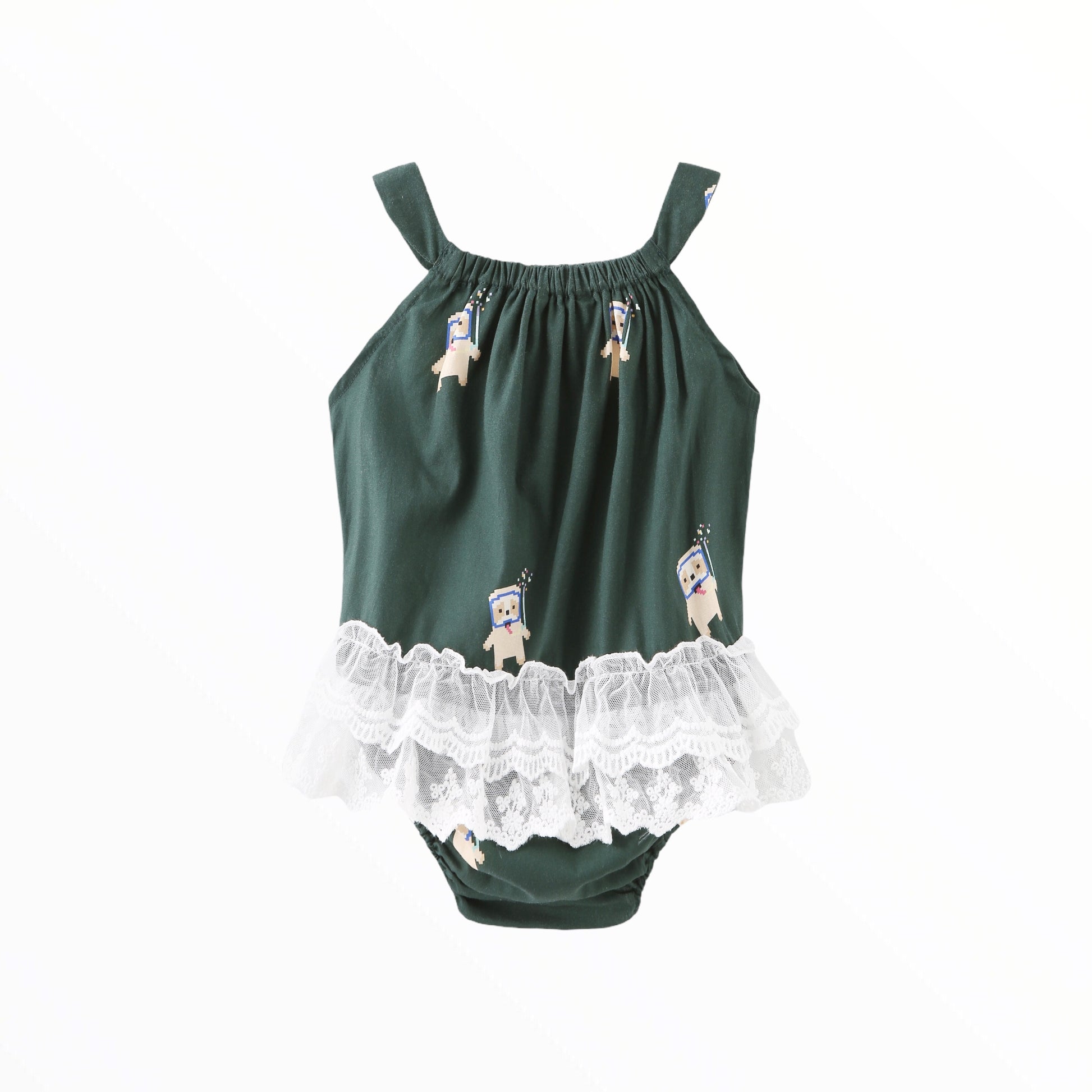 iMiN Kids Baby Romper Bodysuit Organic Cotton Lace Green Sloth
