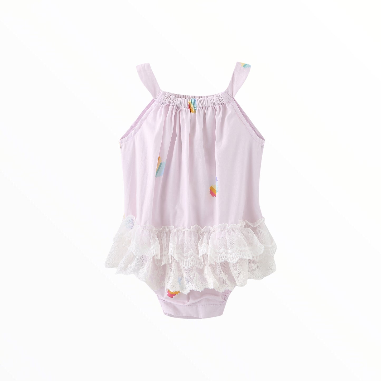 iMiN Kids Organic Cotton Lace Baby Romper Pink Rainbow Heart