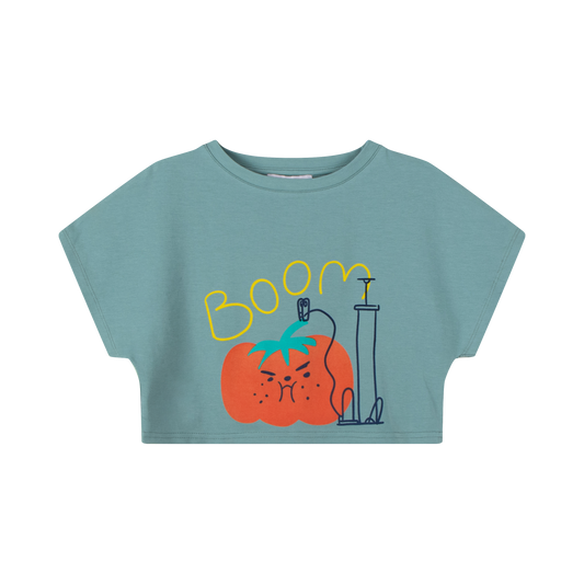 iMiN Kids Cropped T-shirt Mineral Green Boom Tomato