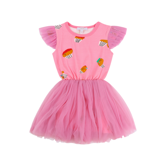 iMiN Kids Girls Frill Sleeves Tutu Dress Pink Little Cupcake Friends