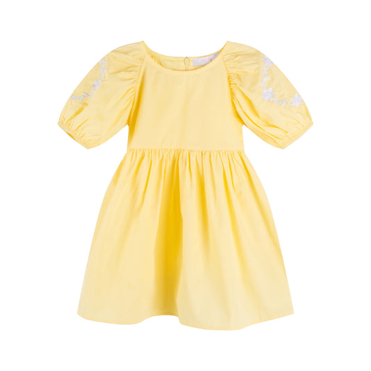 iMiN Kids Mini Me Girls Puff Sleeves Floral Embroidered Dress Mellow Yellow