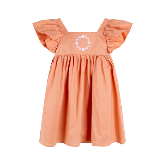 iMiN Kids Girls Ruffles Sleeves Floral Embroidered Dress Rust