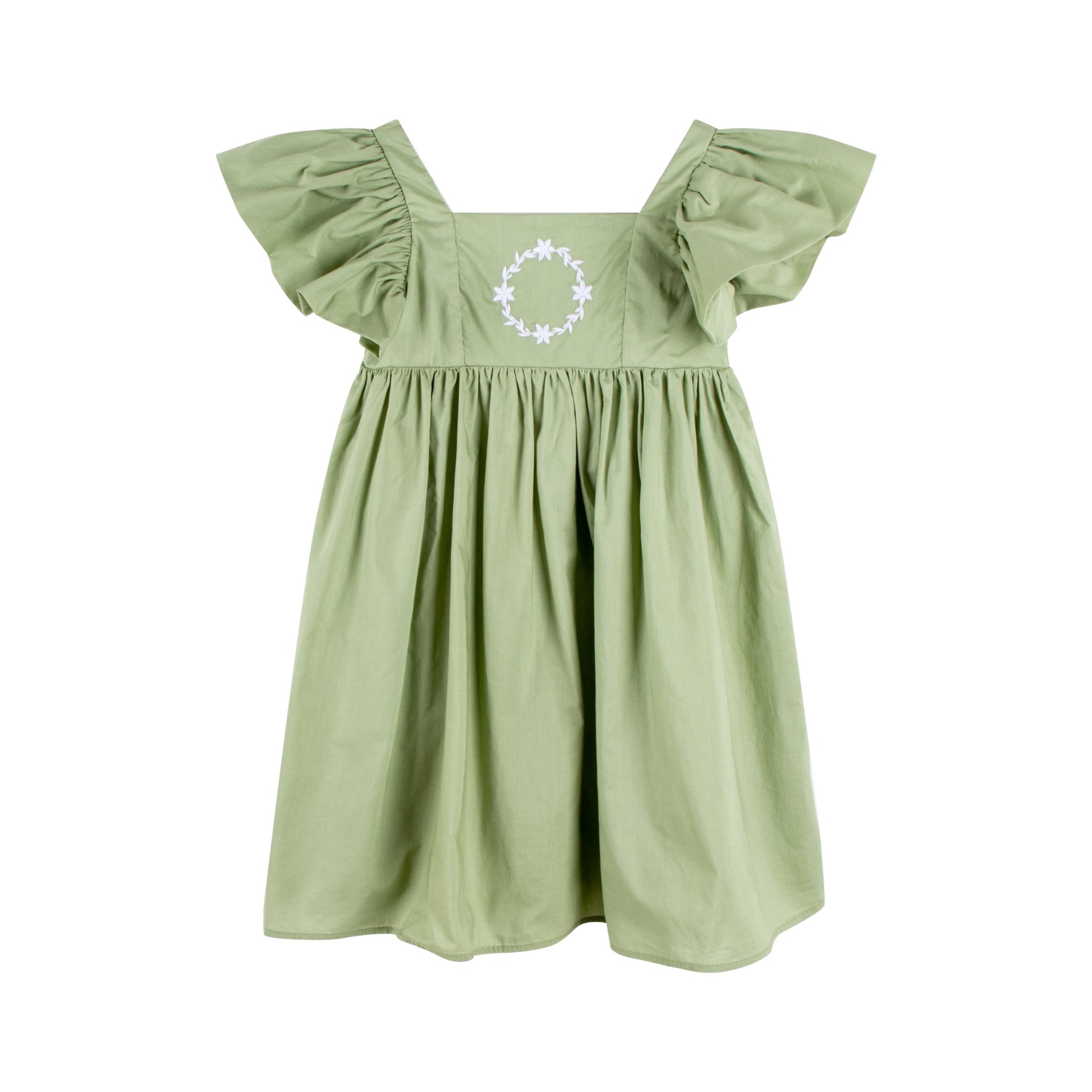 iMiN Kids Mini Me Girls Ruffles Sleeves Floral Embroidered Dress Sage