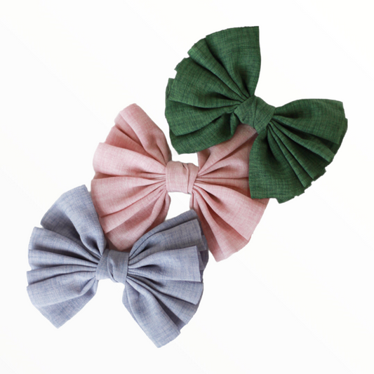 iMiN Kids Girls Handmade Linen Pleated Bow Clip Green/Grey Blue/Pink