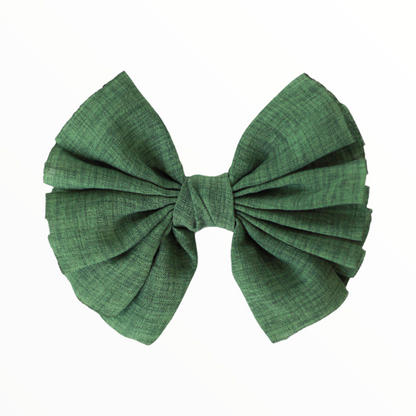Handmade Linen Pleated Bow Clip Green