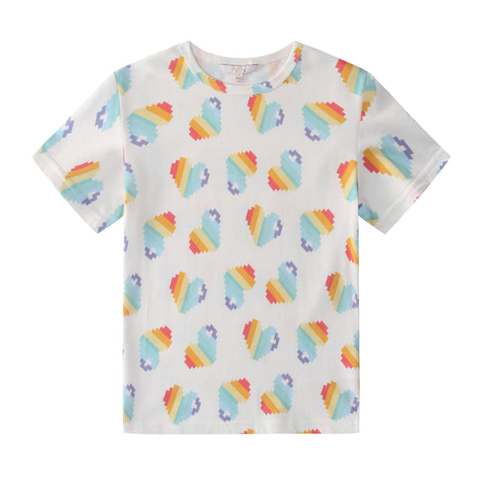 iMiN Kids Unisex Short Sleeve Organic Cotton T-shirt Rainbow Heart
