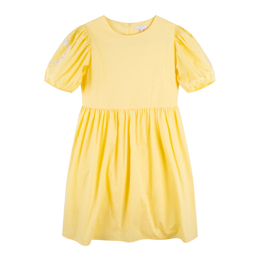 iMiN Women's Puff Sleeves Floral Embroidered Mini Me Dress Mellow Yellow