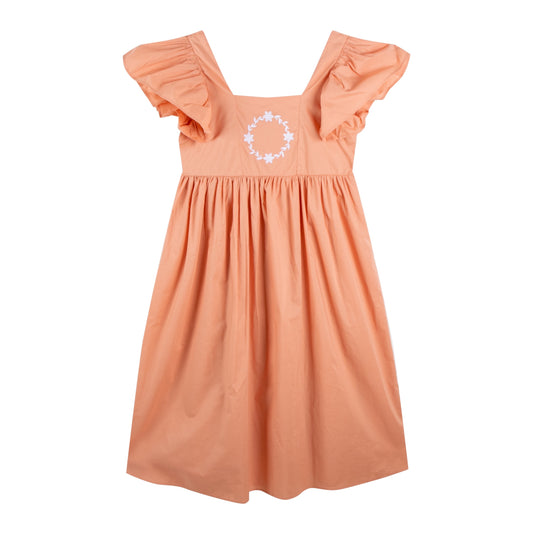 iMiN Kids Women's Ruffles Sleeves Floral Embroidered Mini Me Matching Dress Rust