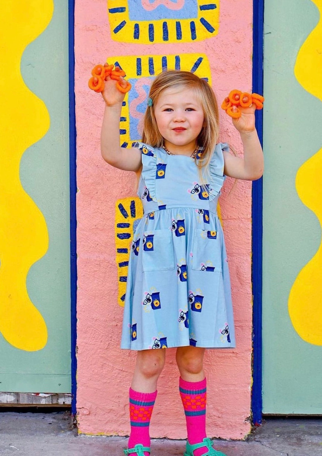 iMiN Kids Girls Frill Blue Koala Fun Prints Dress